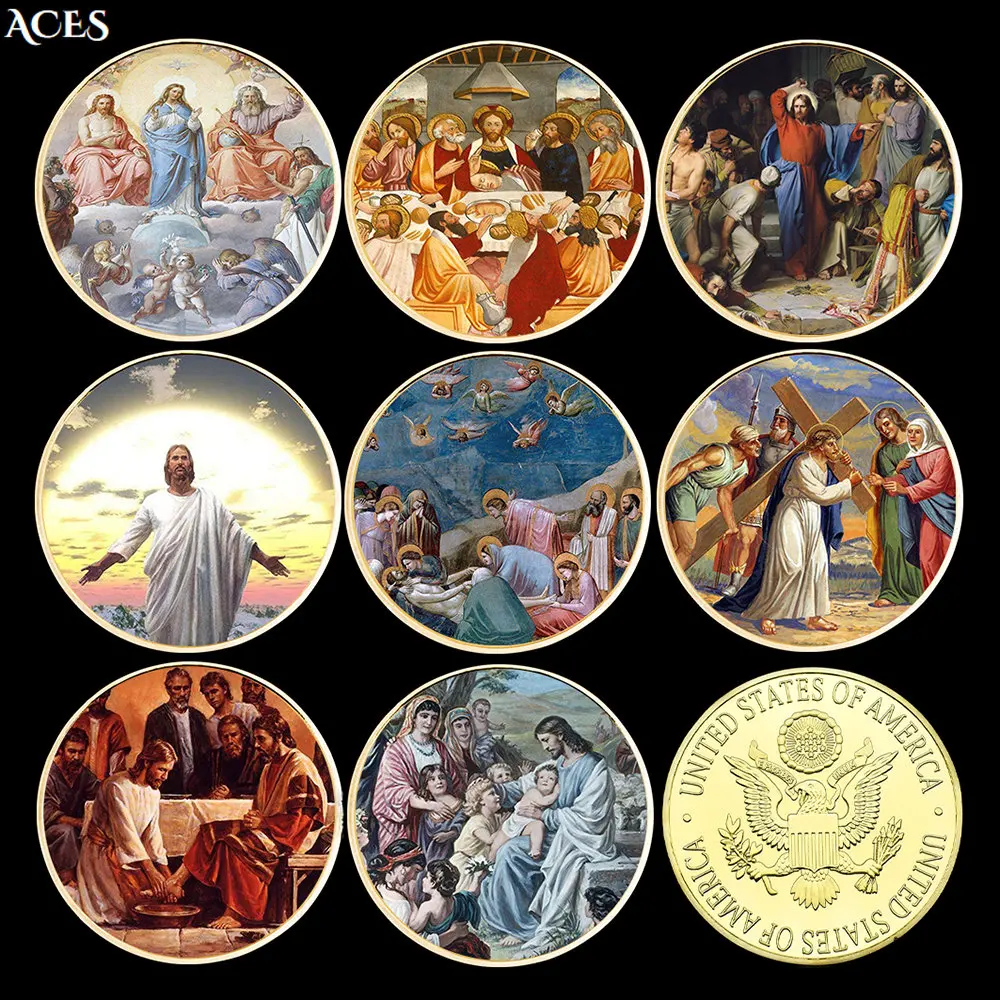 8styles Jesus GOLD Coin Biblical Story Commemorative Coin In Capsule Art Worth Collection In God We Trust Challenge Coin