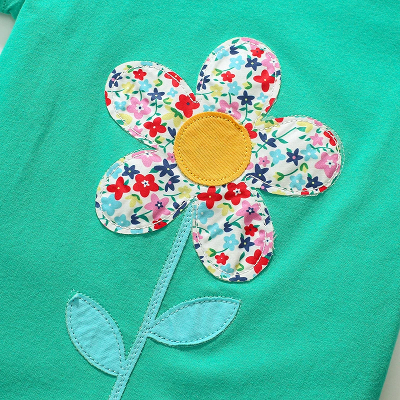 Little maven-Vêtements d'été pour enfants, t-shirts en coton vert pour bébés filles, t-shirts à fleurs de dessin animé pour enfants, 2024