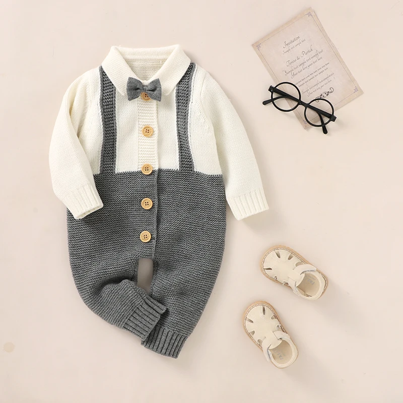 Baby Romper Knitted Solid Newborn Boy Girl Tie Jumpsuit Outfit Long Sleeve Autumn Toddler Infant Clothing Fashion Sling Playsuit