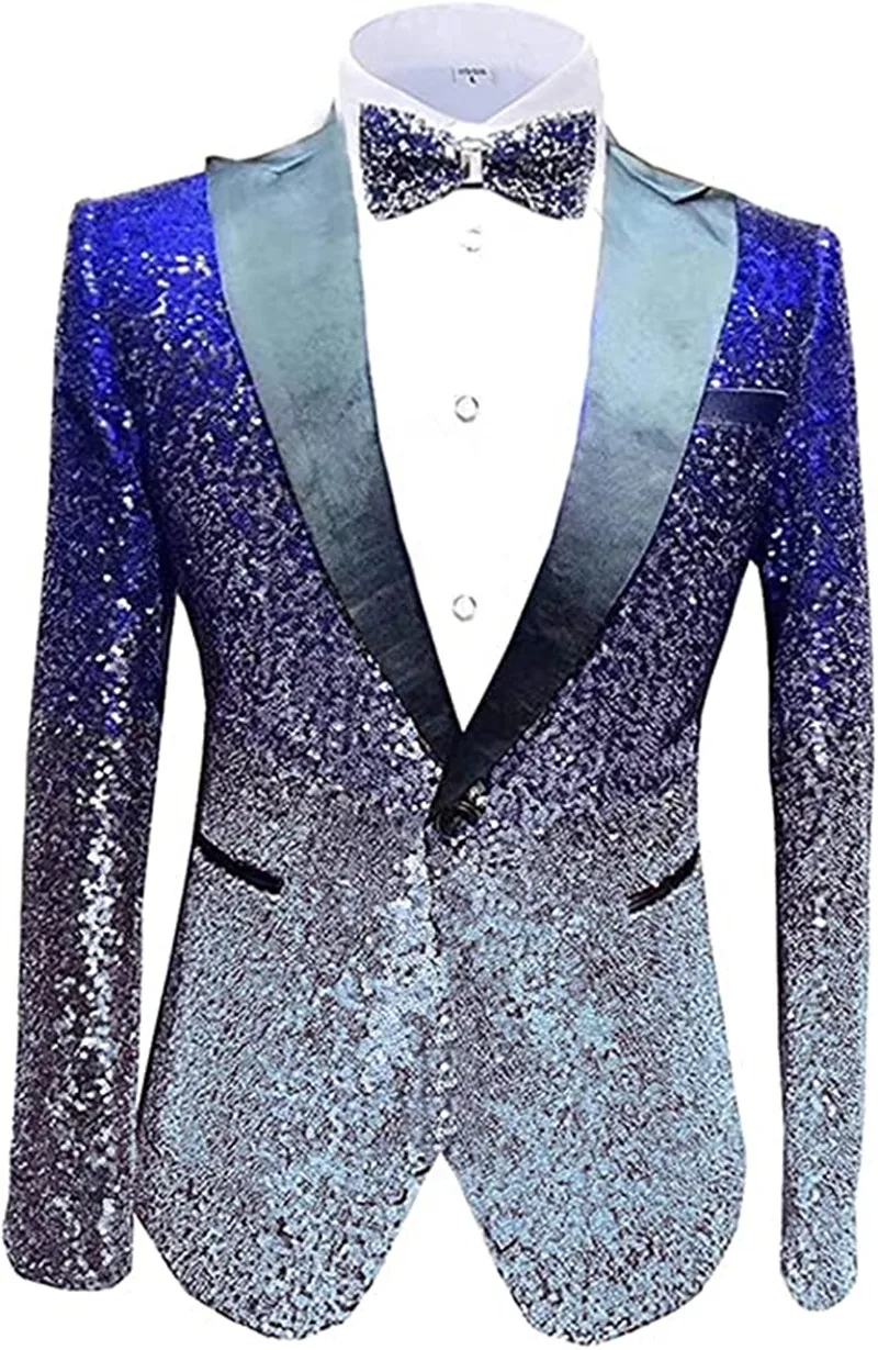 1 Piece Men's Suit Coat Dennis Sequins Suit Blazer Formal Business Host Jacket One Button