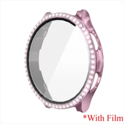 Sparkling Diamond Glass Case with Screen Protector for Samsung Galaxy Watch 7 (Style1-Pink)