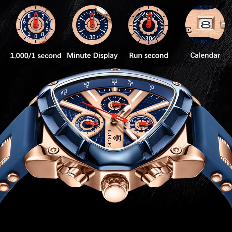 LIGE Business Sport Men's Quartz Wristwatches Fashion Military Silicone Watch for Men Waterproof Date Chronograph Montre Homme