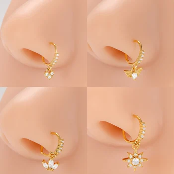 스테인레스 스틸 작은 코 반지 하트 스타 문 태양 지르콘 코 스터드, 20G 바디 피어싱 쥬얼리, 여성 남성 선물