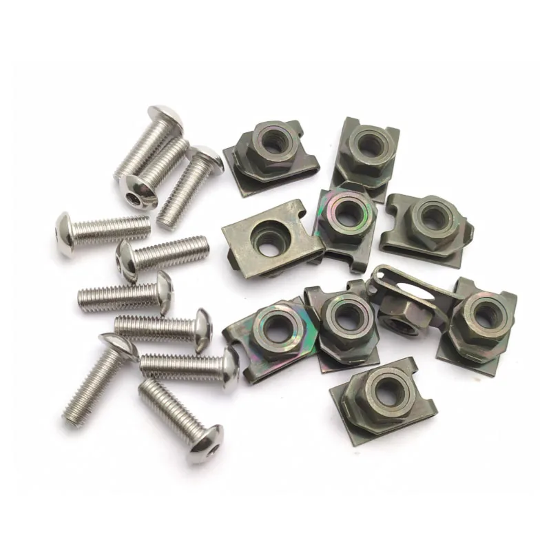 10 Set Plastic Cover Silver Stainless Steel Screw Bolt and U Type Clips with Nut M6 6mm M5 5mm for Motorcycle Scooter ATV Moped - Image 6