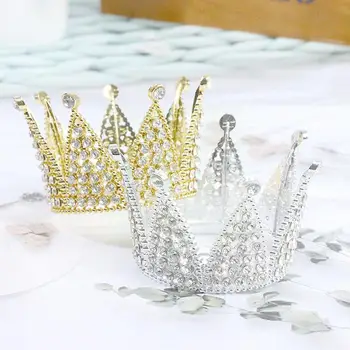 미니 크라운 공주 토퍼 크리스탈 진주 티아라, 어린이 머리 장식, 결혼식 생일 파티 케이크 장식 도구, Q1n0