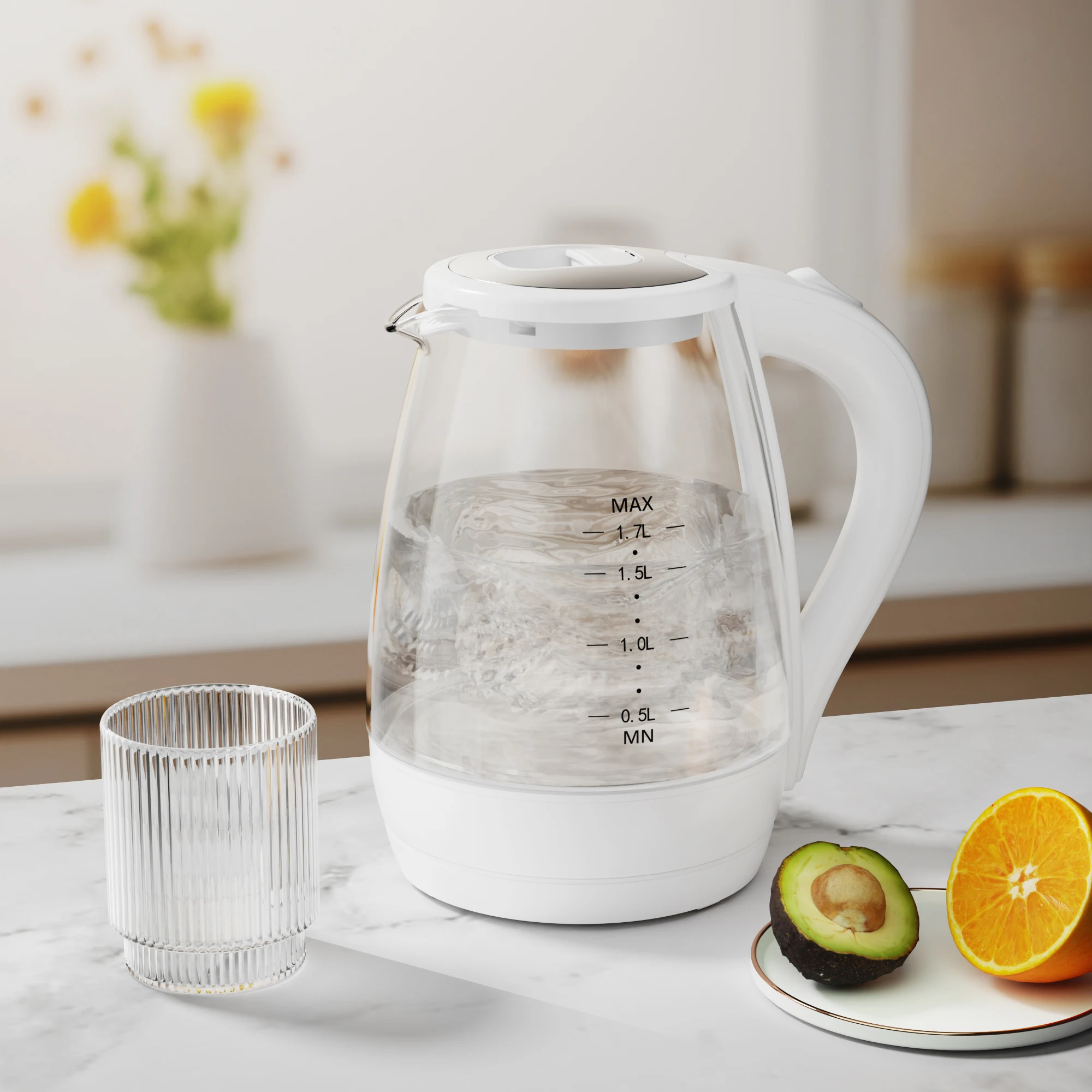 Electric Kettle with Water Dispenser - 1.7L Elegant Glass Tea Pot, 1200W Fast Boiling, LED Indicator, Auto-Shutoff 6