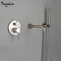 Brushed Rose Gold Shower Faucet Dual Control Wall Mounted Single Handheld Shower And Spout Hot And Cold Bathroom Bathtub Tap Sho 1