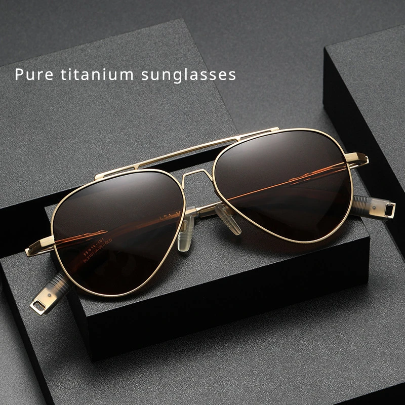 

Pure Titanium Sunglasses with UV Protection Fashionable Dual Beam Pilot Polarized Pure Titanium Eyeglass Frame Men's Sunglasses