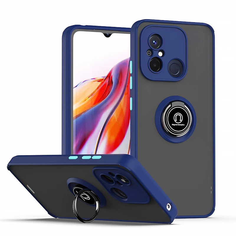 Matte Armor Shockproof Case with Magnetic Ring Stand and Soft Frame
