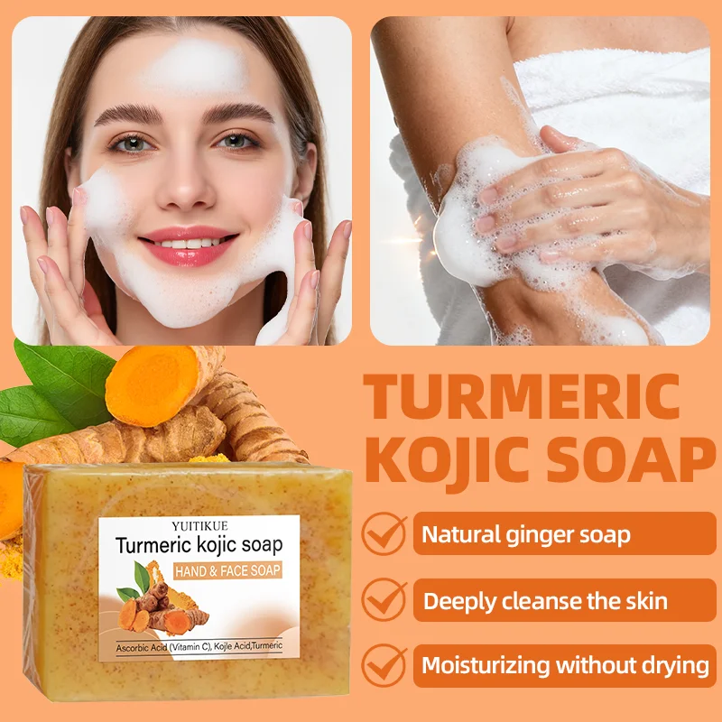 Hand And Face Soap with Turmeric Curcumin Vitamin C Lactic Acid Exfoliating Natural Skin Care Soap Bar for Brighter Skin