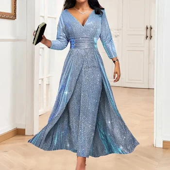 2024 Fashionable Euro-american Dual-sided Sequined Long Gown Ins Strapless Sexy Jumpsuit For Banquets Parties 1