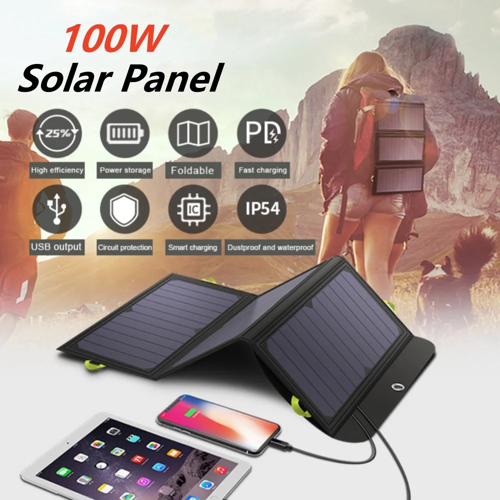 Pannello Solare Pieghevole Da 90W Caricatore Solare Portatile Da Esterno 2Usb Qc3.0 Pannello Solare Flessibile Impermeabile Da 18V Per L'Alimentazione