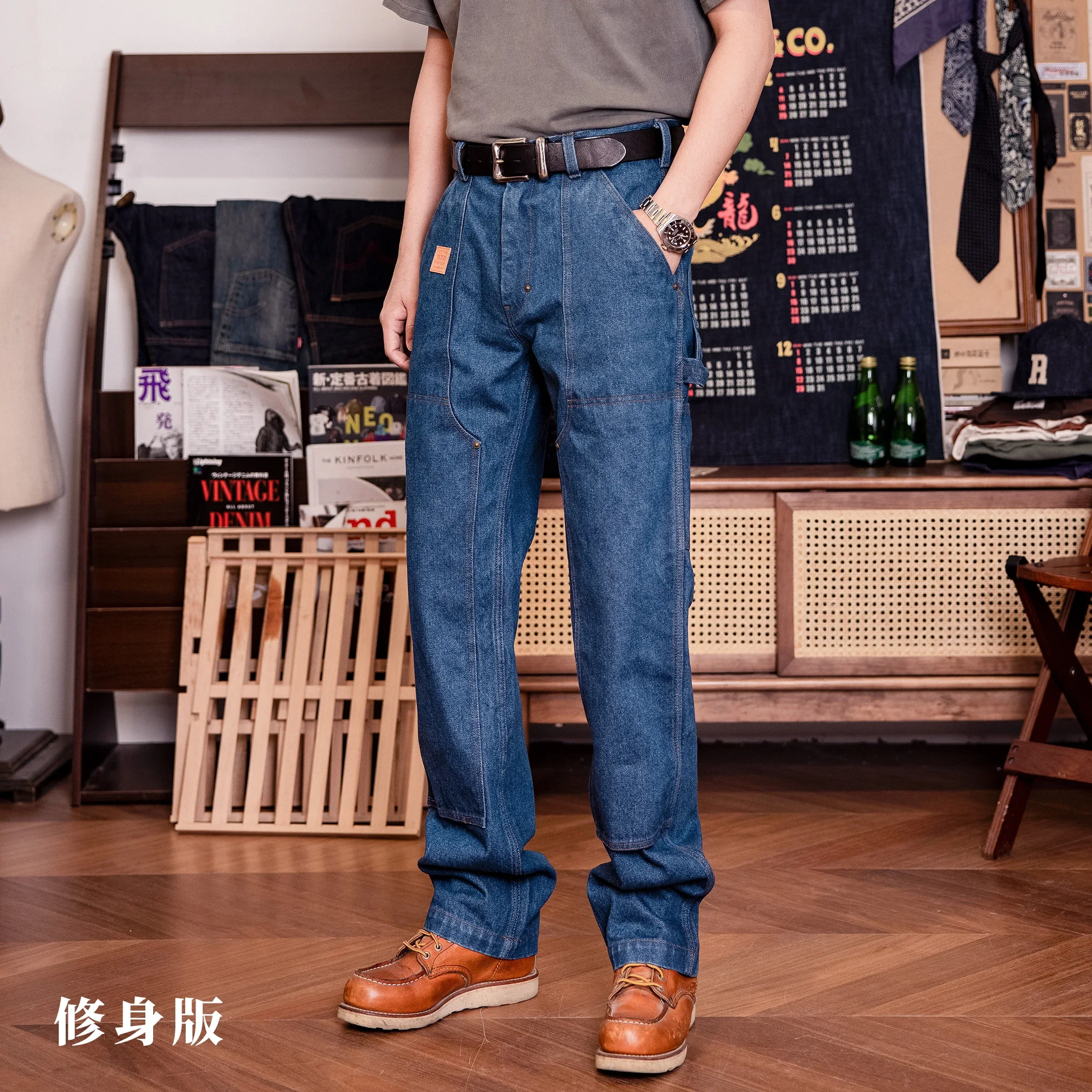 B01-0001B RedTornado Super Heavy Weight 15oz Indigo Selvage Washed Pants Sanforised Thick High Waist Raw Denim Jean 3