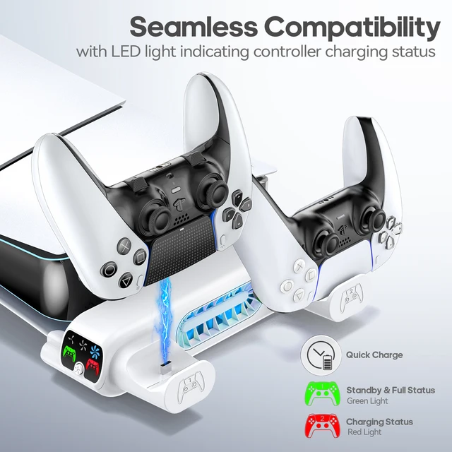 Cshidworld PS5 Controller Charger, DualSense Charging Station, Fast 2.5-Hour Charge, LED Indicator