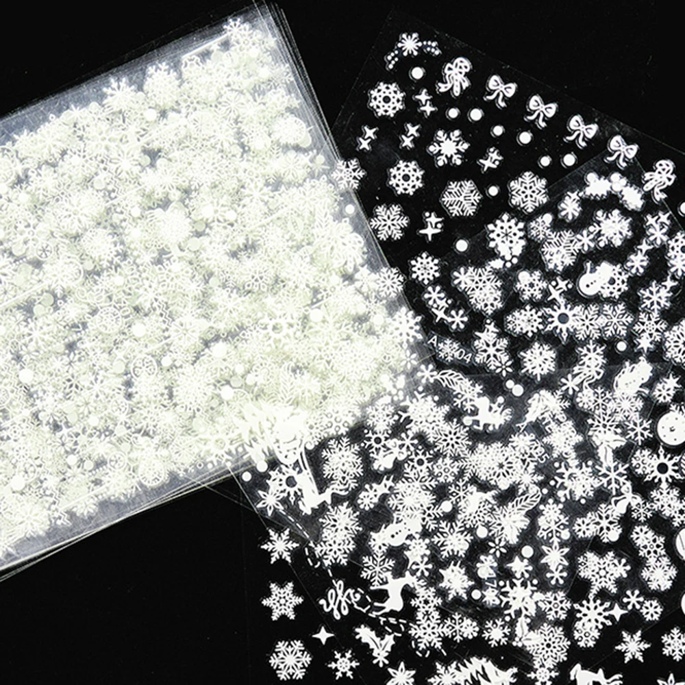 

12 pcs - White Christmas Nail Art Sticker Decals 3D Snowflake Designs Nail Art Supplies Self-Adhesive New Year Winter Sticker