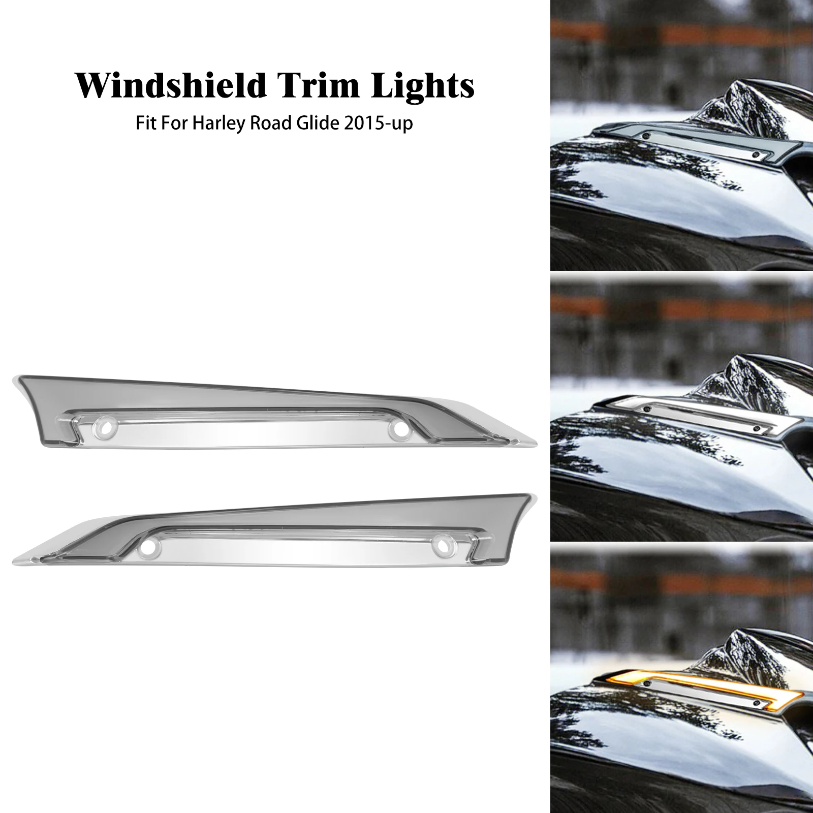 

Motorcycle Windshield Decorative Light Turn Signal Lamps Chrome For Harley Touring Road Glide ST FLTRXST Ultra FLTRU 2015-2023