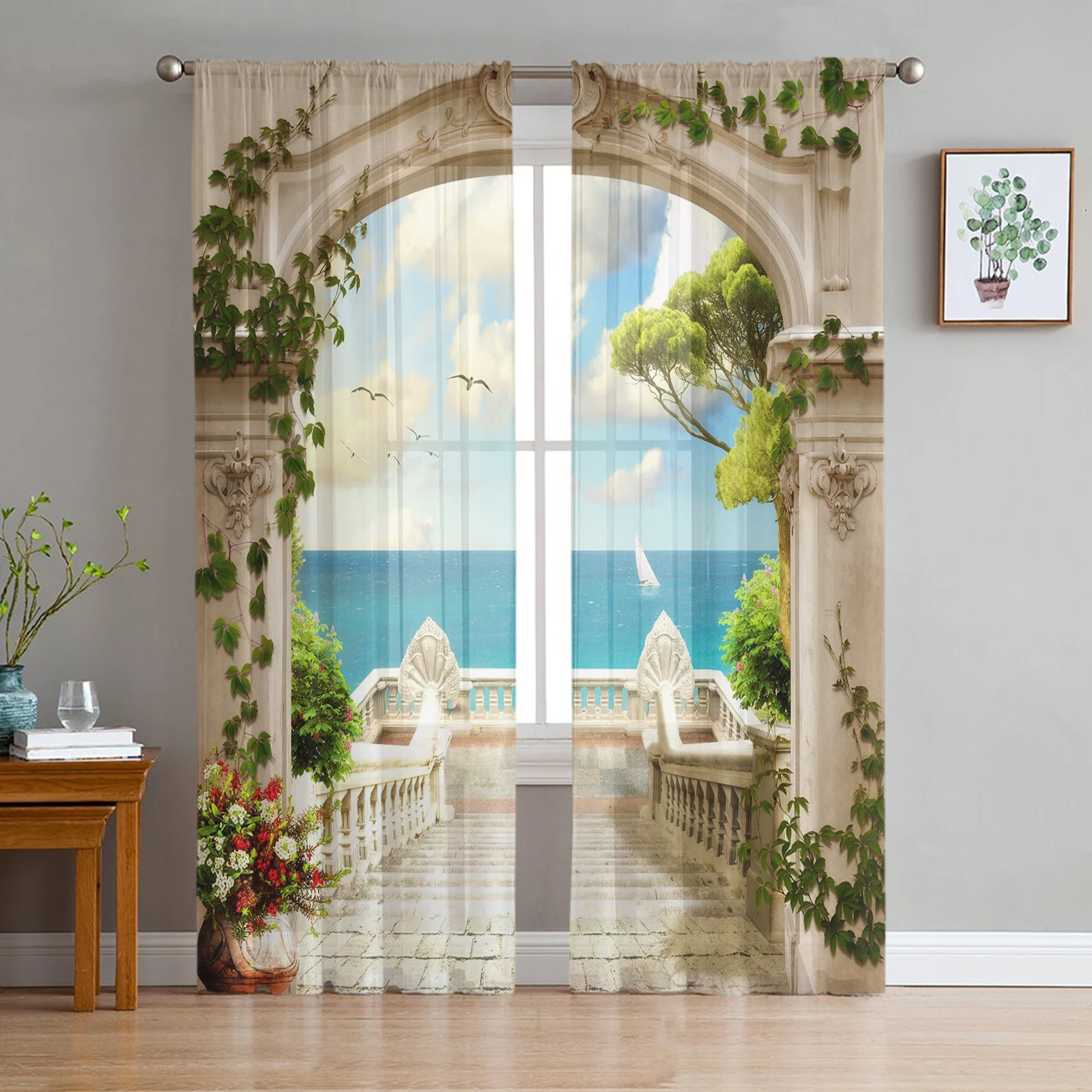 Cortinas Semitransparentes Gasa Cortinas De Tul Blanco Con Ojales - Estilo  Vintage Espejo - 150x140 Cm - Semitransparente Cortinas Ojales Decorativas, image size:1600x1600