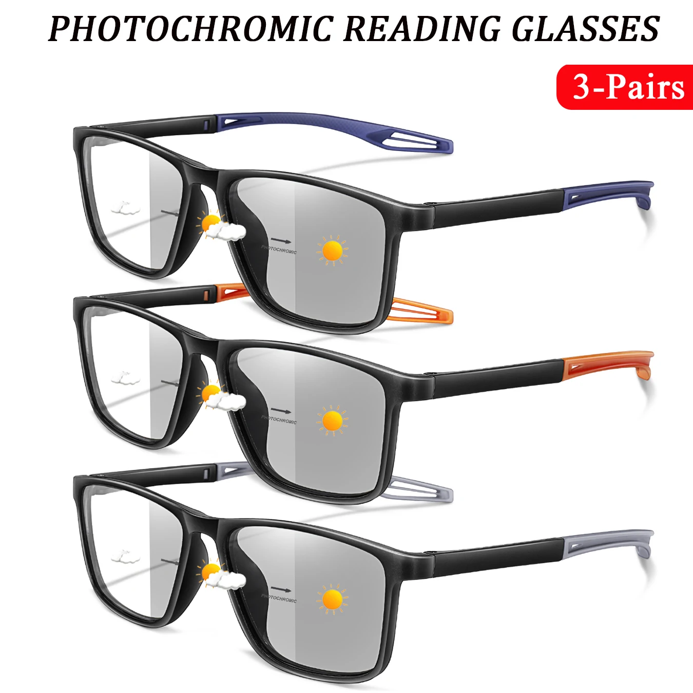 No Brand Photochromic Reading Glasses Rectangular for Grandparents