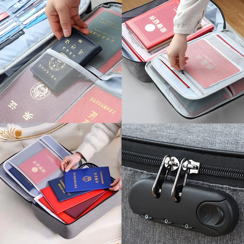 Men Documents Organizer Briefcase Travel Credentials Wallet Luggage Storage Waterproof Handbags File Lockbox Large Women Bag