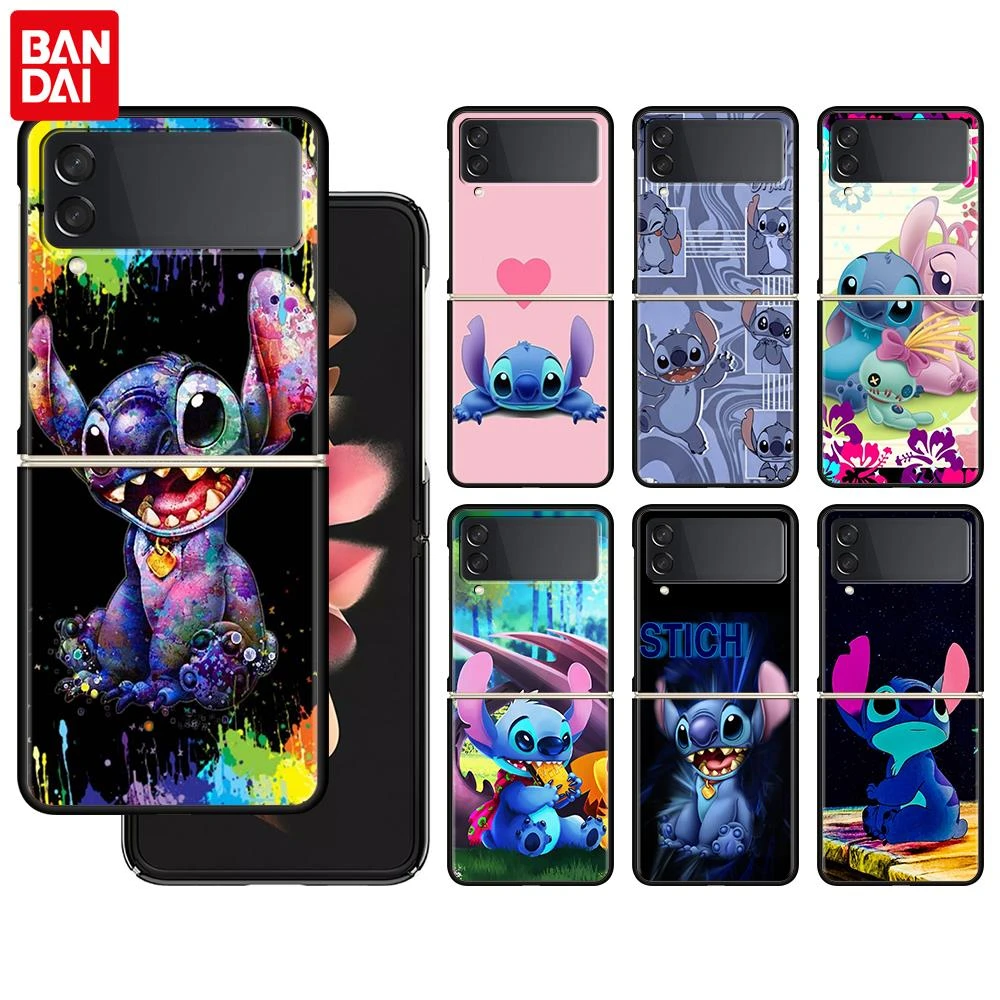 z flip3 cover Cute Stitch Cover for Samsung Galaxy Z Flip Flip3 5G Black Phone Case Shell Hard Fundas Coque Capa galaxy z flip3 case