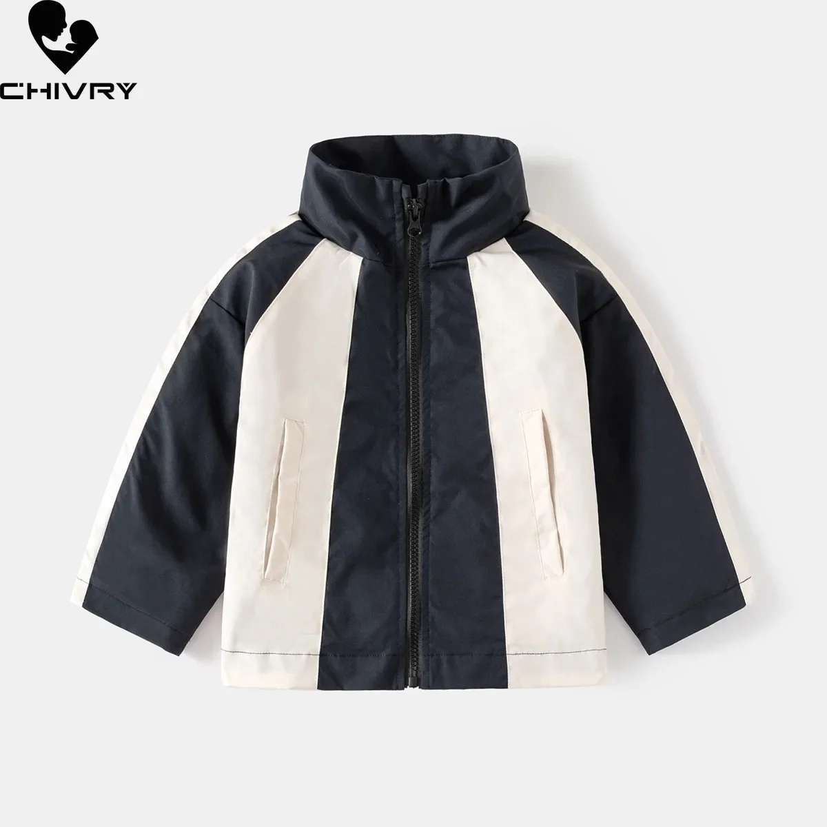 

New 2024 Spring Autumn Kids Fashion Zipper Patchwork Color Coat Children Boys Casual Stand Collar Outdoor Jackets Clothing