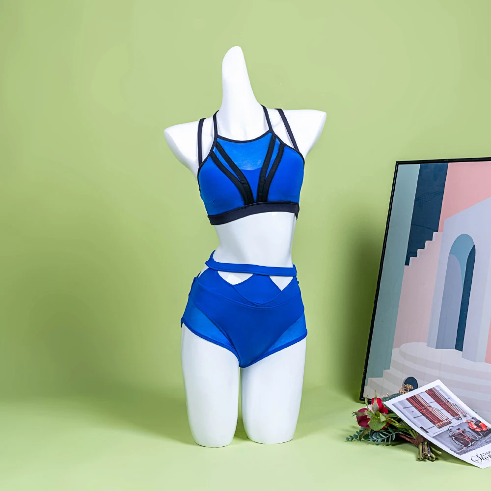 Hope & Win 최신 컬렉션 여성 폴웨어 가부키 세트 하이 웨이스트 쇼트 폴 댄스 의류, 섹시한 파티 클럽웨어 블루