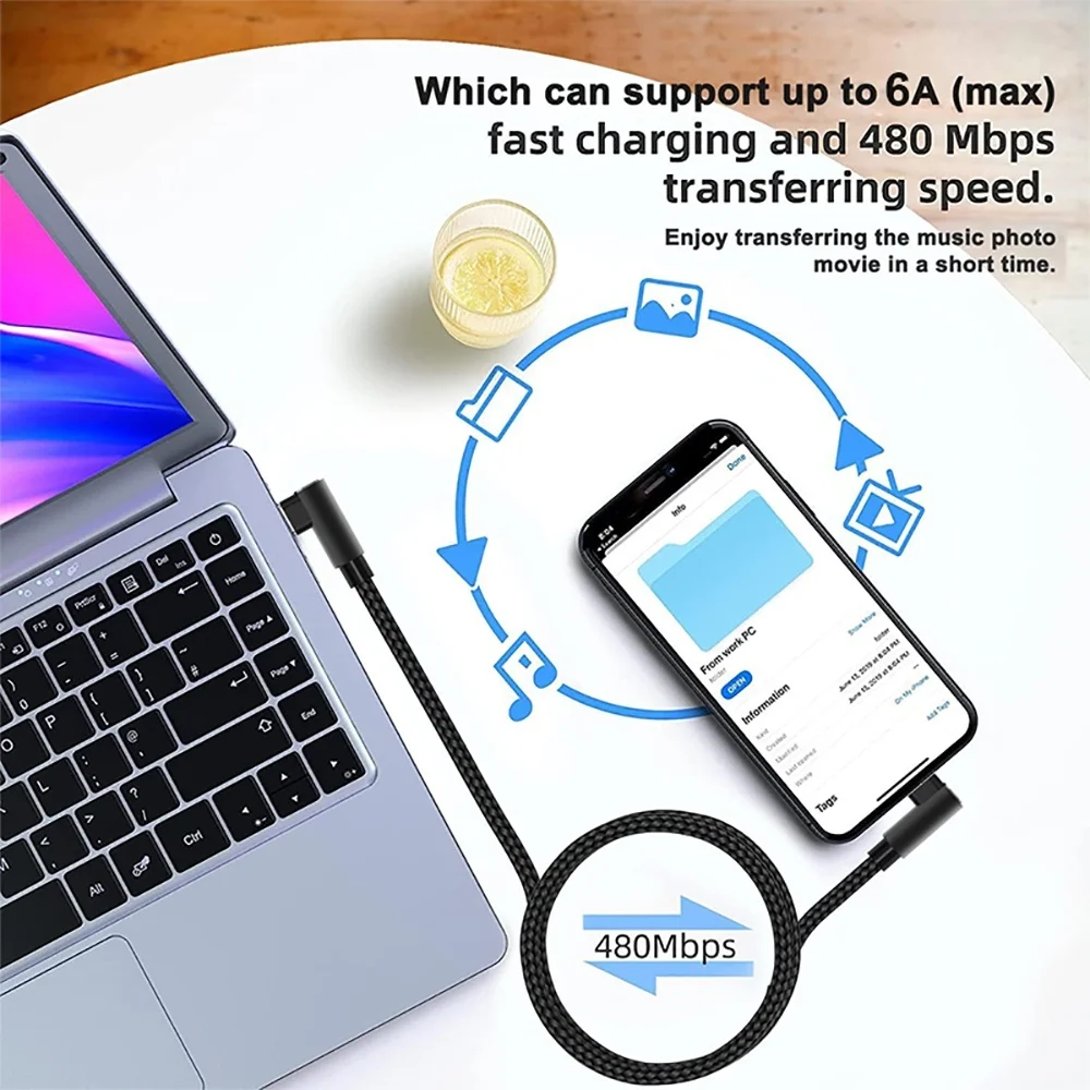 PD 60W 90도 엘보 타입 C to 타입 C USB 케이블 고속 충전 휴대폰 충전기 와이어 USB C to USB C 퀵차지 0.3m/2m/1m 케이블