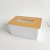 Plastic Tissue Box Wooden Lid Square Napkin Holder Container Wet Tissue Paper Dispenser Case Modern Home Car Organizer 4