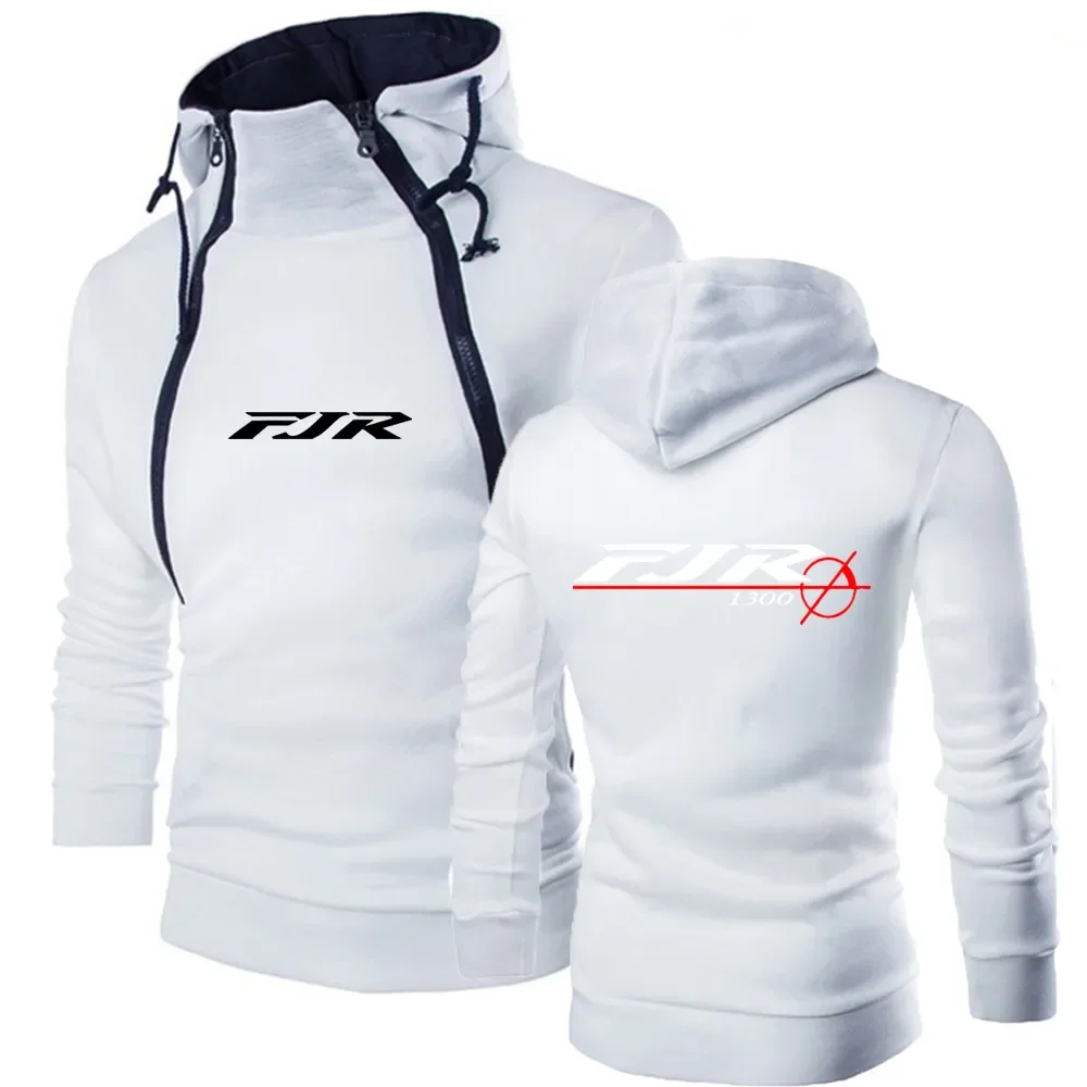 

Spring Autumn Mens FJR 1300 MOTORCYCLE Logo Print Hooded Long Sleeve Double Diagonal Zipper High Neck Pullover Man Hoodies Coat