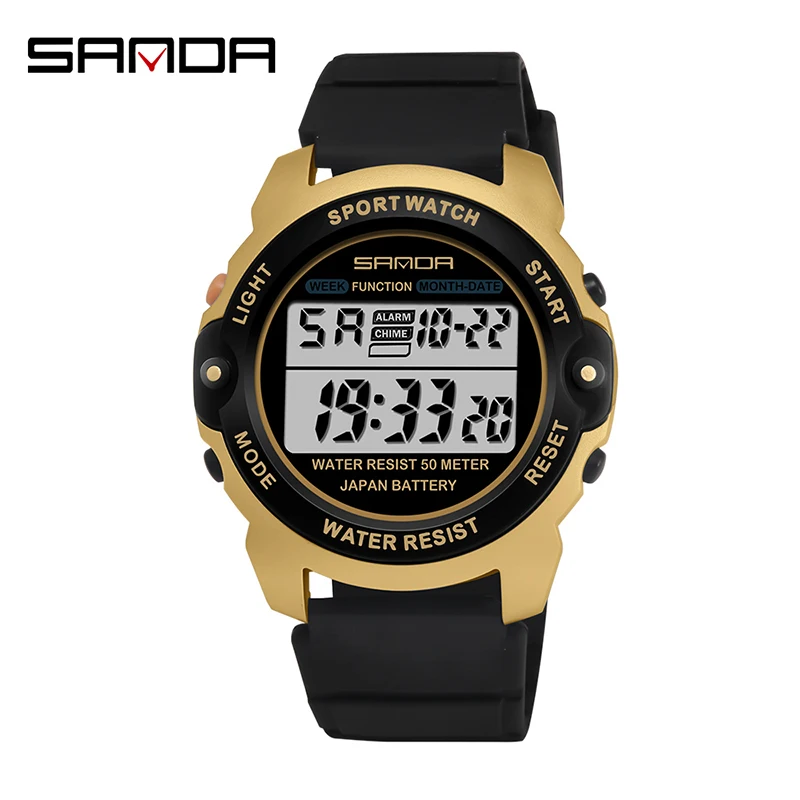 SANDA New Top Brand Mens Women Watch Luxury Dual Dial Electronic Wristwatch Shockproof Waterproof Clock Led Light Watches 3099 