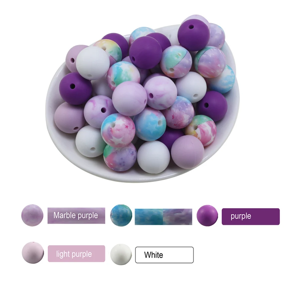 

100pcs/Lot Silicone Beads 15mm Bulk Animal Print Baby Teething Teether Safe Food Grade Nursing Chewing Round Fashion Ball