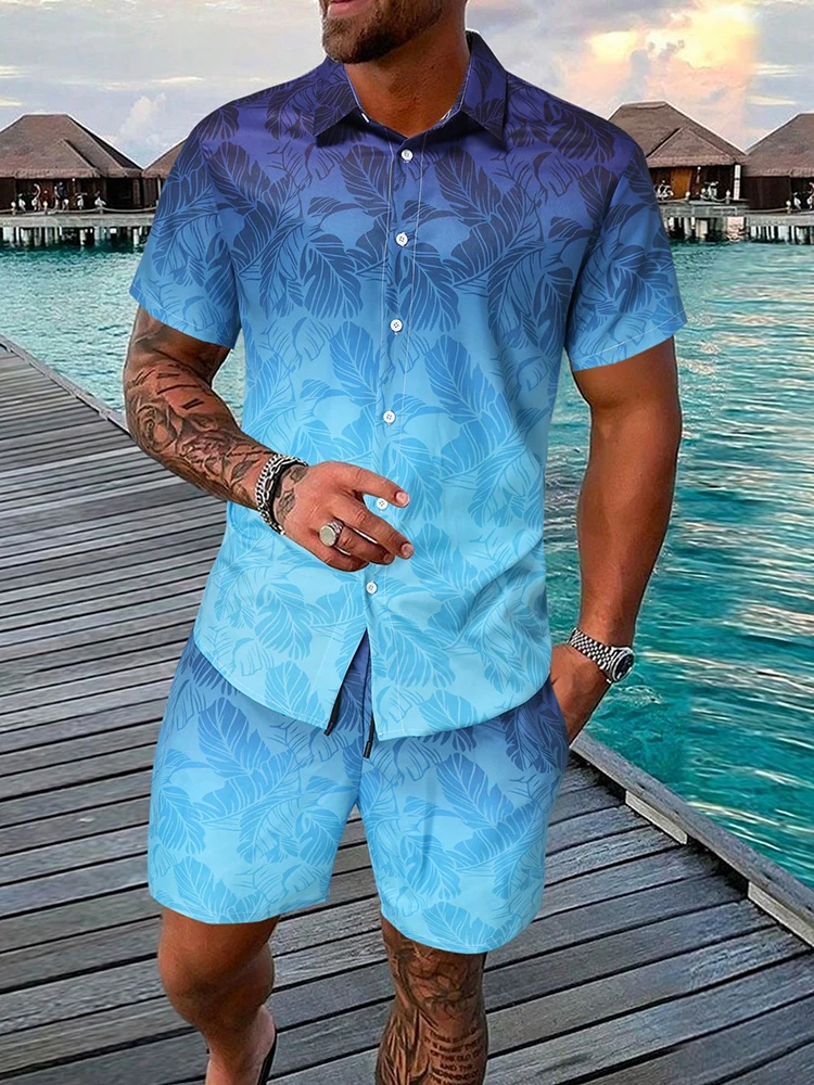 Men's Hawaiian Short-sleeved Shirt And Beach Shorts Set Beach Resort Men's Casual Shirt Summer Everyday Men's Sports Shorts 2