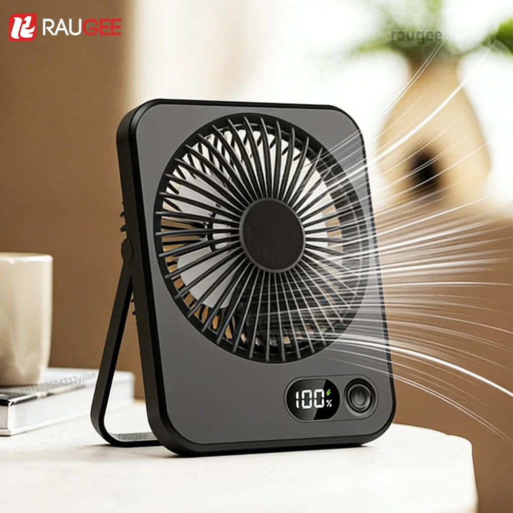 Compact Rechargeable Foldable Desk Fan - Quiet & Portable with 5 Speeds and Wall Mount Option