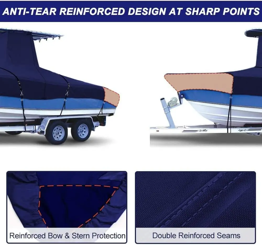 Marine Grade Fade and Tear Resistant Trailerable T-Top Boat Cover，Heavy-Duty Waterproof and UV-Proof Boat Storage Cove