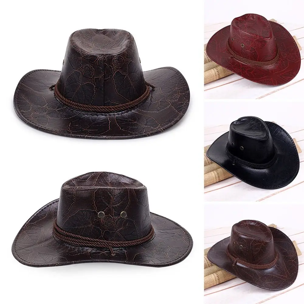 Chapeau Cowboy En Cuir Avec Décoration Tête De Vache - Style Western Vintage - Taille Réglable 56-59 Cm