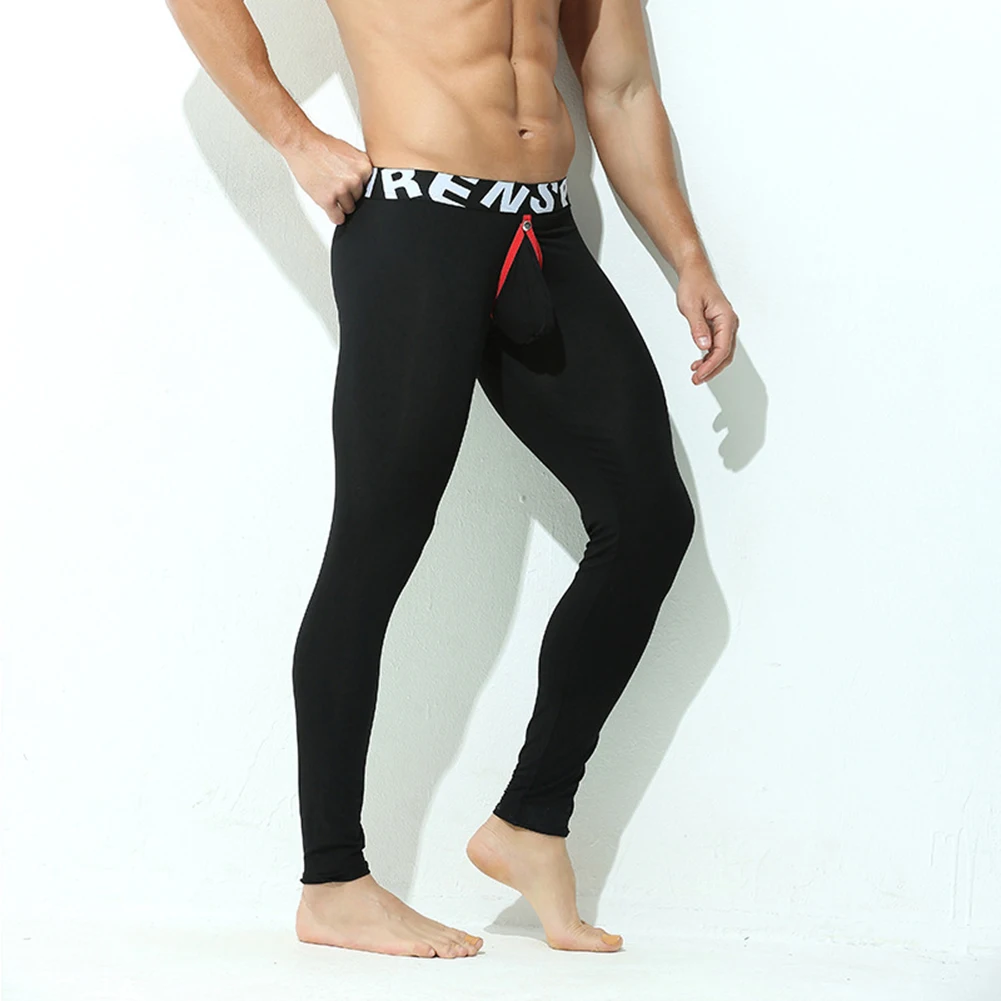 

Sexy Men Long Long Johns Open Crotch Pants Bugle Pouch Tight Lingerie Warm Lounge Homewear Thermal Pajama Solid Bottom Wear