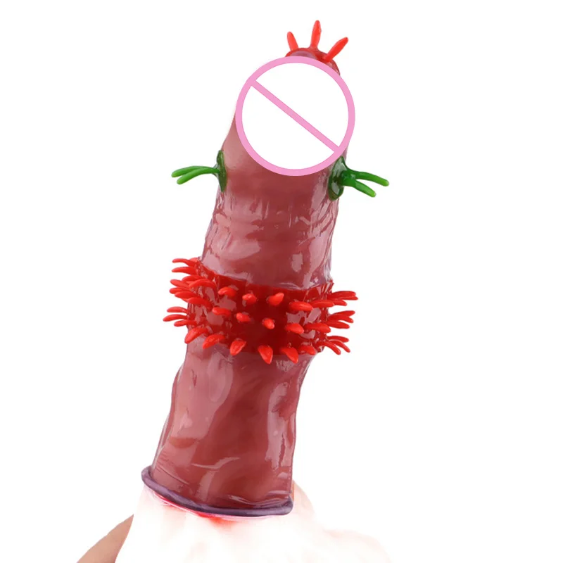 Extra Sensitive Condoms 6PCS Ribbed Dotted Spikes Penis Sleeve G Point Vaginal Stimulated Sex Toys Large Particles Sex Products 5