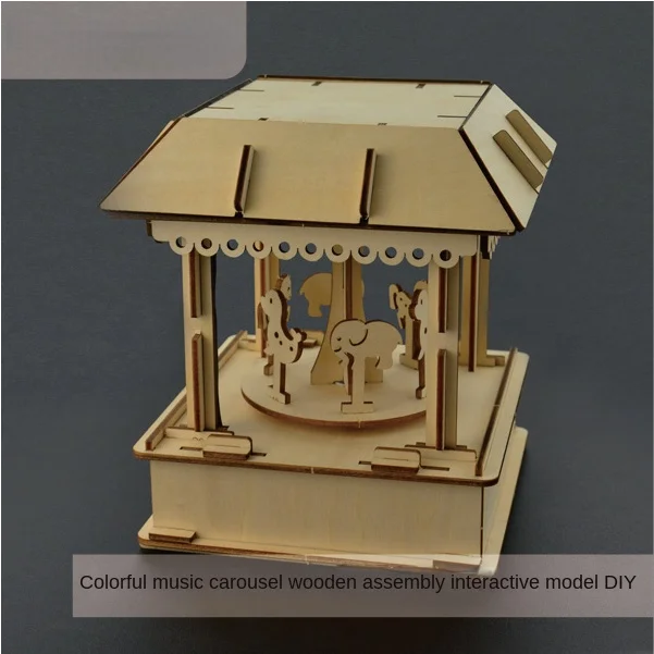 

Colorful music carousel wooden technology interactive assembly model DIY kit