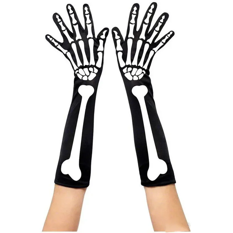 Women pantyhose Halloween skeleton bone costume accessory girls horror high thigh socks long gloves