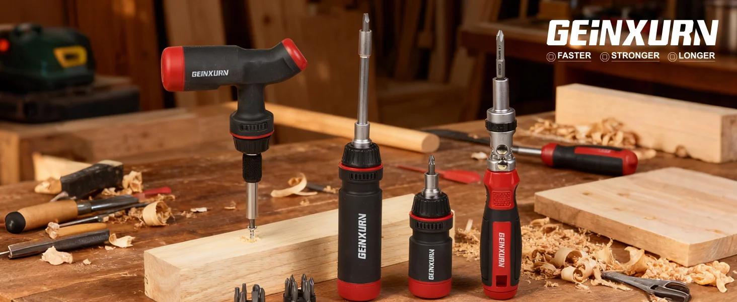 Geinxurn Ratschenschraubendreher-Set mit T-Griff, Steckdosen und S2 FIXEDGE Multi-Schraubendreher-Bit, im Griff gespeichert, perfekt für Zuhause – Detail 1