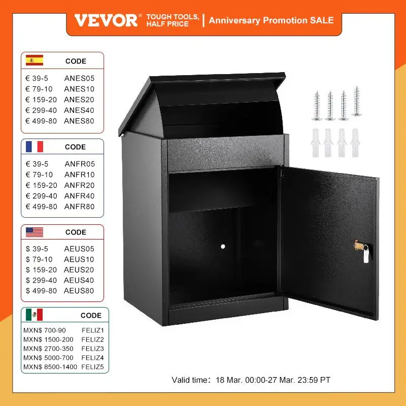 VEVOR Parcel Box Outdoor Large Package Delivery Drop Box Lockable Home ...