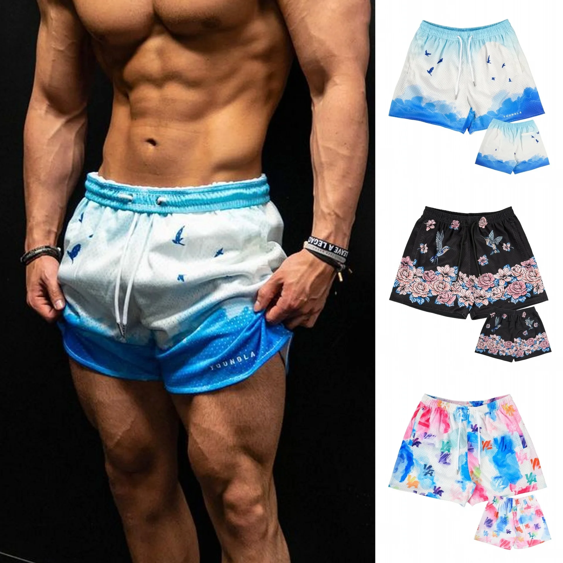 

New 3D Print Quick Dry Shorts Men Summer Running Sport Gym Fitness Bodybuilding Male Breathable Mesh Bermuda Surfing Beach Pants