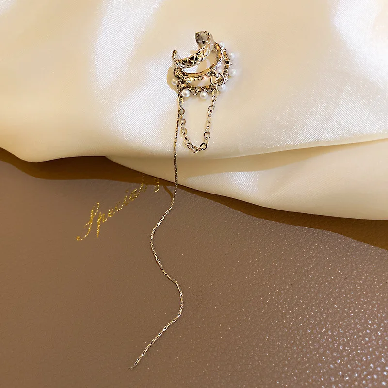 Luxury Elegent Ear Cuff For Women Gold Color Tassels Line Imitation Pearl Earrings Without Piercing Clip Earrings Gifts EF178 5