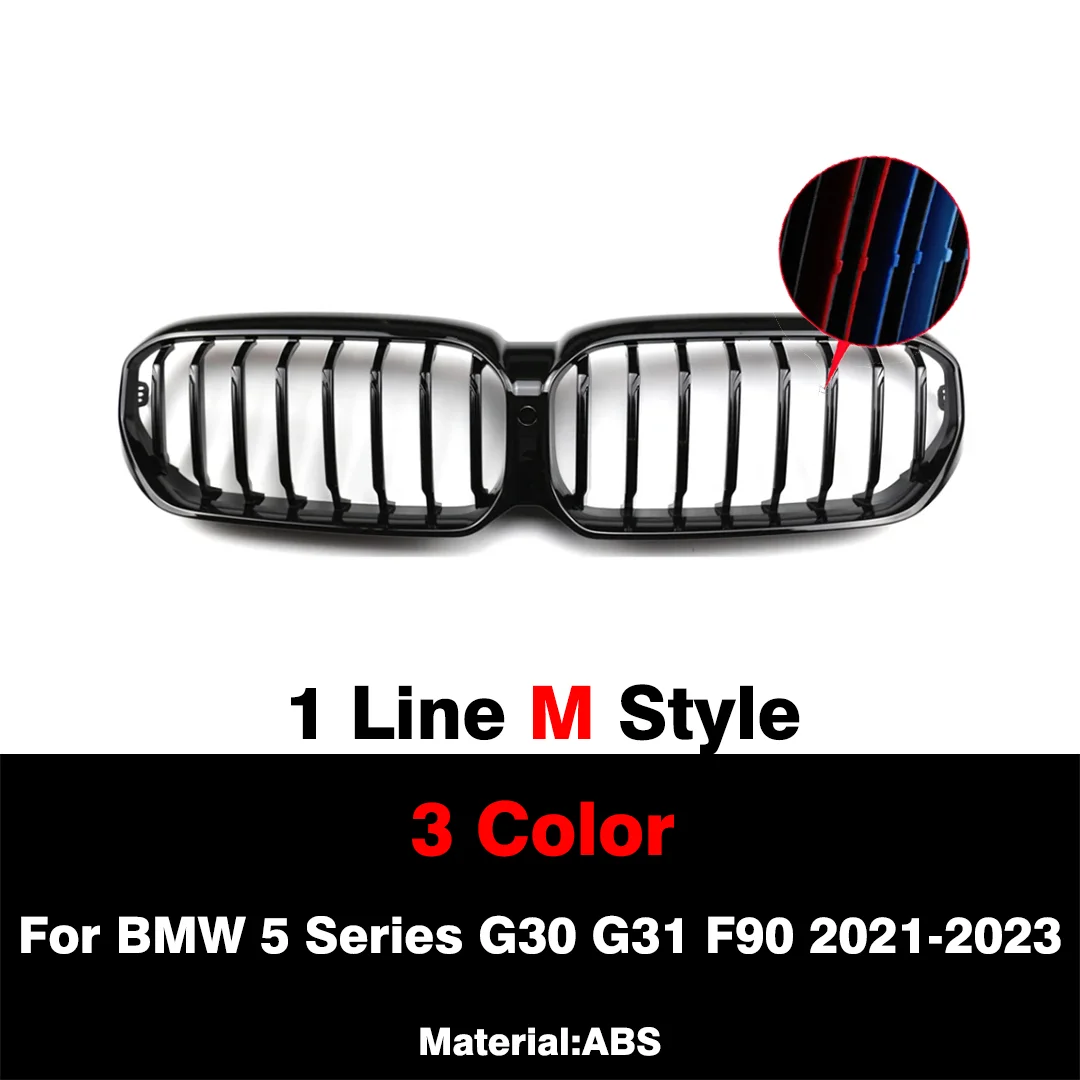 BMW 5 시리즈 G30 G31 F90 LCI 530i 540i 2021-2023용 리얼 드라이 카본 파이버 자동차 그릴, 듀얼 슬랫 글로시 블랙 프론트 범퍼 그릴