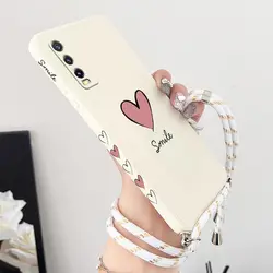Big Red Heart Crossbody Lanyard Silicone Phone Case Cover for Vivo Y33T(Y33S) (White)