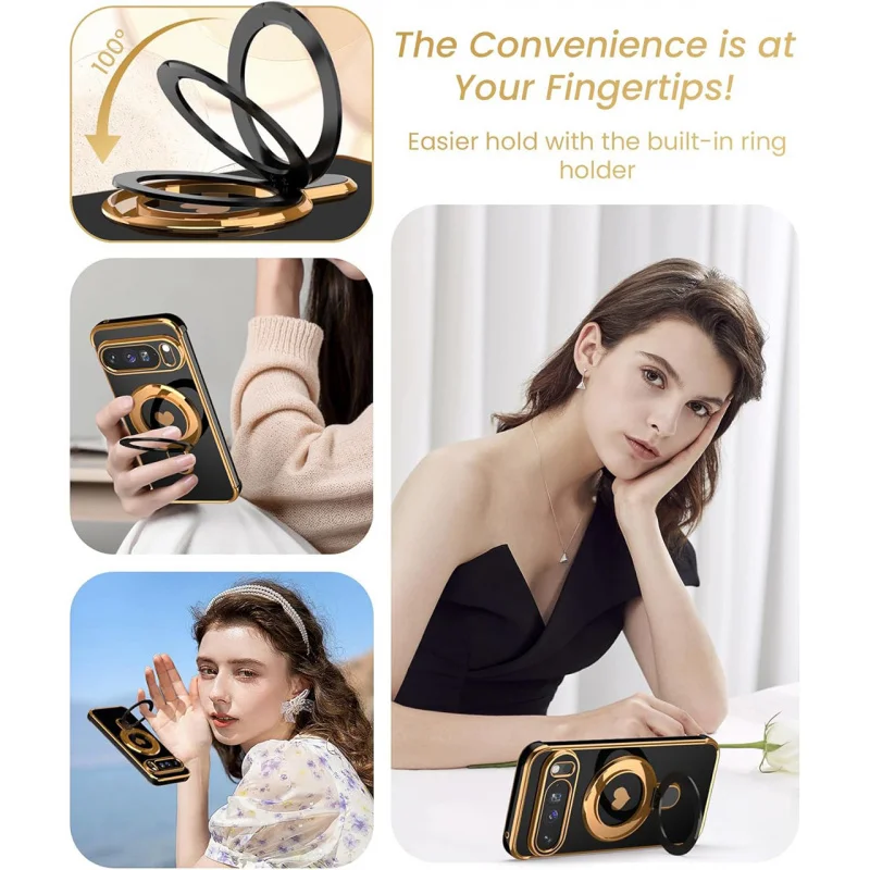Love Heart Magnetic Stand Holder Case with Airbag Plating Soft Cover
