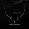FEOBUR 5mm Certified Moissanite Pendant Layered Necklace 925 Sterling Silver for Women Double Layer Clavicle Chain Party Jewelry 2