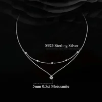 FEOBUR 5mm Certified Moissanite Pendant Layered Necklace 925 Sterling Silver for Women Double Layer Clavicle Chain Party Jewelry 2