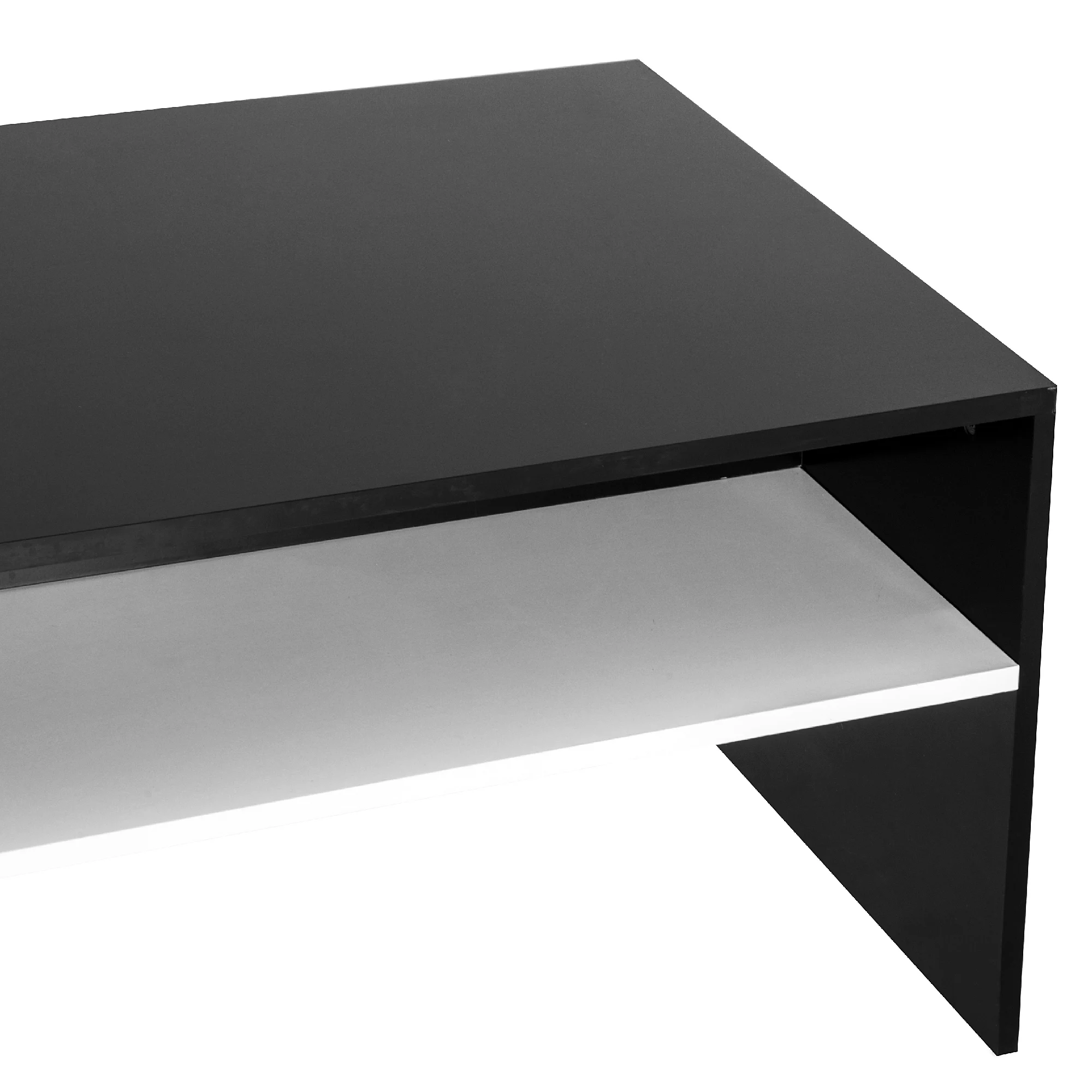 Two-Tone Color Geometric Shape Sofa End Table with Storage Shelving, Black/White 6