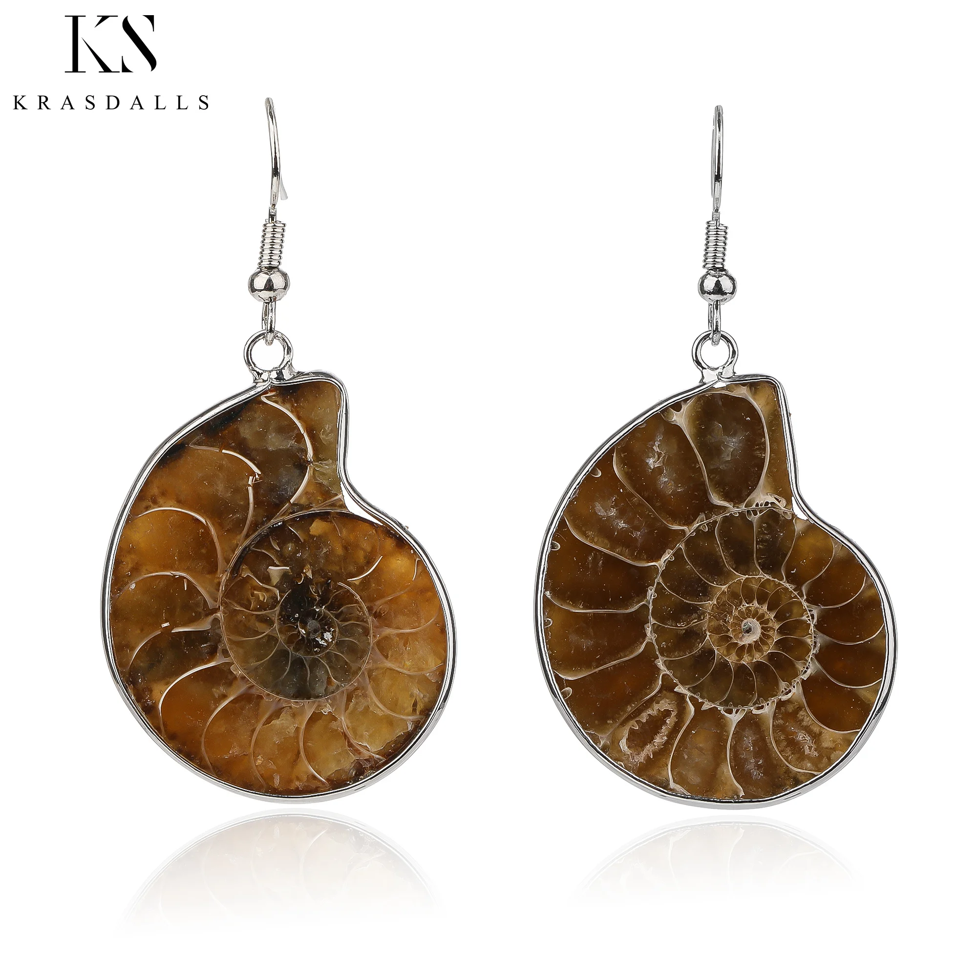 Orecchini Con Pietre Naturali Ammonite Seashell Snail Ocean Reliquiae Conch Animal Ciondola I Gioielli Dell'Orecchino Del Gancio